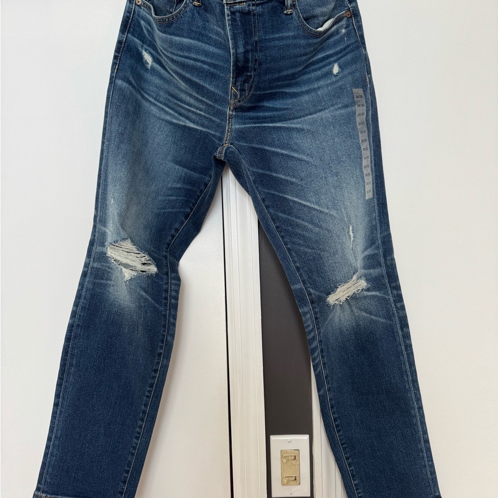 American Eagle Outfitters Men's Blue Distressed Straight Jeans